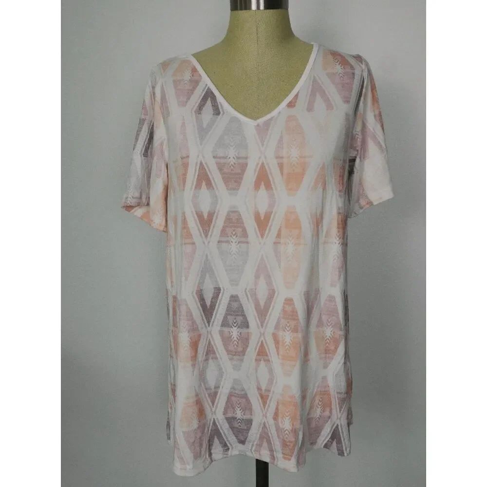 Women's Graphic Print V-neck short Sleeve Top L